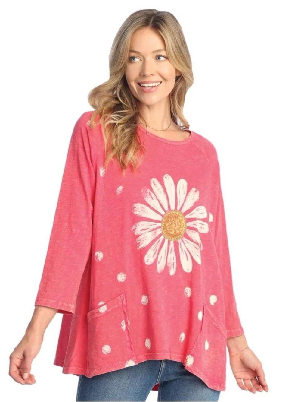 Jess & Jane Happy Days Lagenlook Artsy tunic, 3/4 sleeve slub w/pockets Sz S